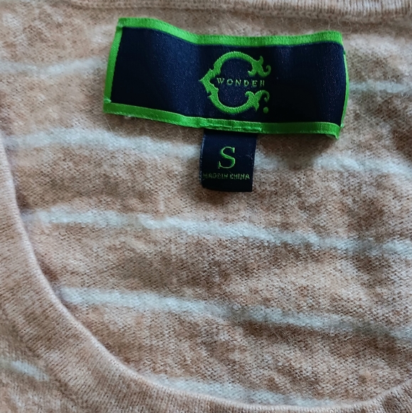 C. Wonder Tan White Striped Polka Dot Cashmere Wool Blend Sweater (S) - Picture 4 of 4